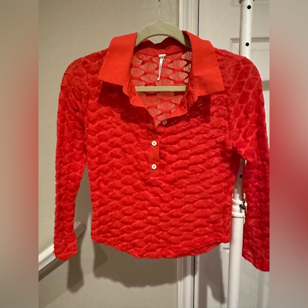 Free People Vibrant Red Lace Top
Runs small new top no tags